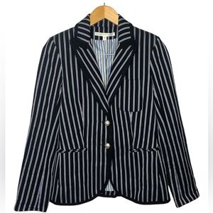 Veronica Beard Stripe Academia Preppy Blazer Crest Buttons Cotton Twill Size 6